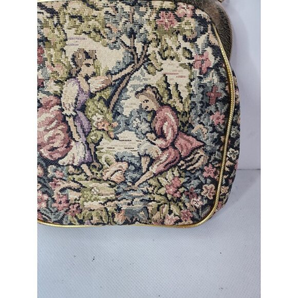ANTIQUE Petit Point Purse Woven Double Sided Gentry Scenes Tapestry Work Clutch - Picture 4 of 9
